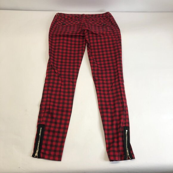 XXI Black Red Buffalo Plaid Check Skinny Punk Tartan Ankle Zipper Pants Size‎ 3 - Picture 5 of 10